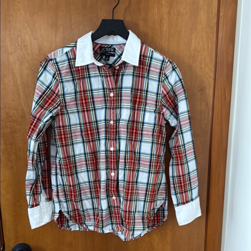J. Crew Red and White Casual Button Down Shirt